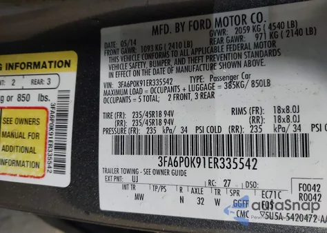 2014 Ford Fusion Titanium from USA, damaged, VIN 3FA6P0K91ER335542